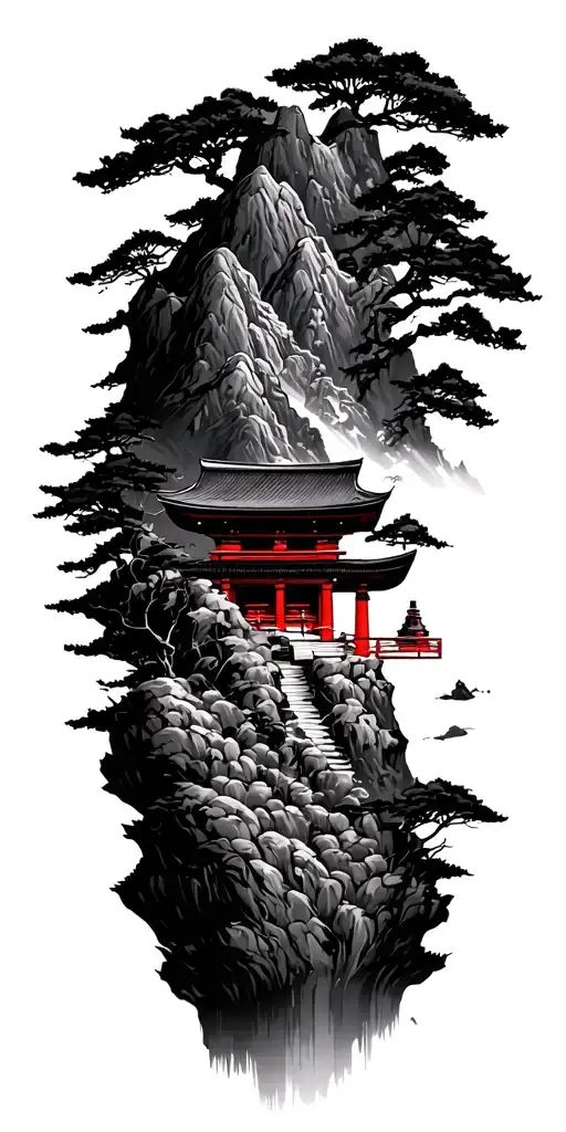Japanese Shrine Mountains