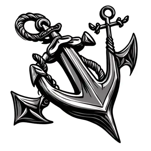 Pices And Virgo Sign Tattoo With A Neo Traditional Anchor In Black And Gray On Th E Hand