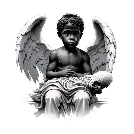 Guardian Angels Watching Over Little Black Boy