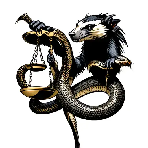 Honey Badger Killing The Snake Of Justice Holding Scales