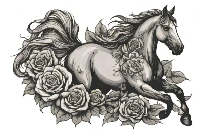 Horse Running On Roses