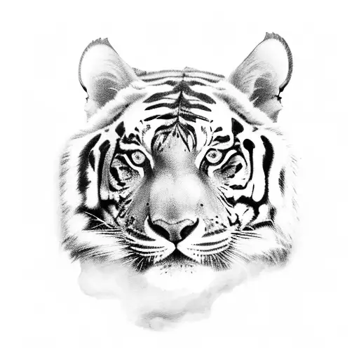 Detailed Black-grey Tattoo Of A Bodybuilder And A Tiger Facing Each Other In A Fierce Pose