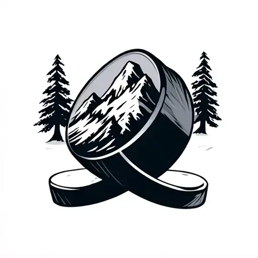 Ice Hockey Puck Intertwined With Mountain