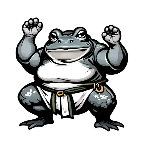 A Frog Dressed In Yokozuna Sumo Attire Doing A Sumo Pose
