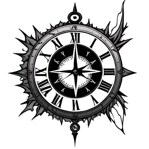 Clock With Compass In Middle