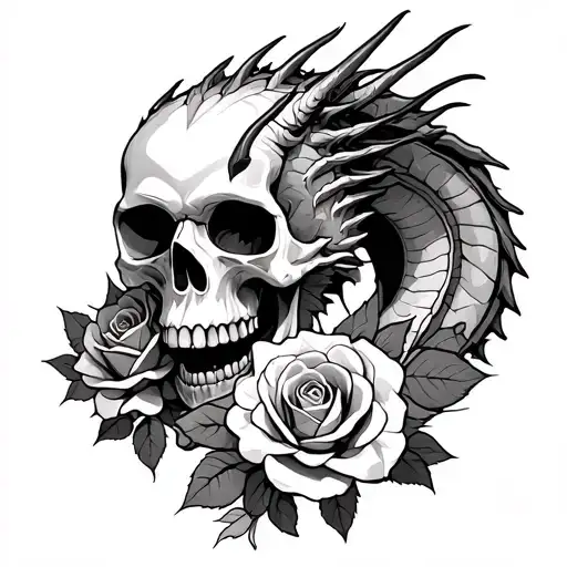 Skull And Roses And A Dragon