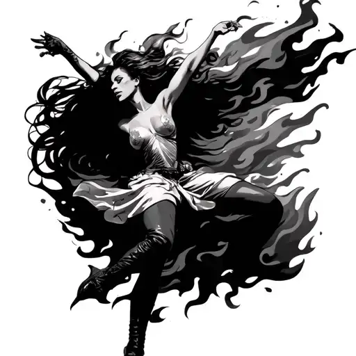 Dancer Rock Inspired Tattoo Featuring Fire