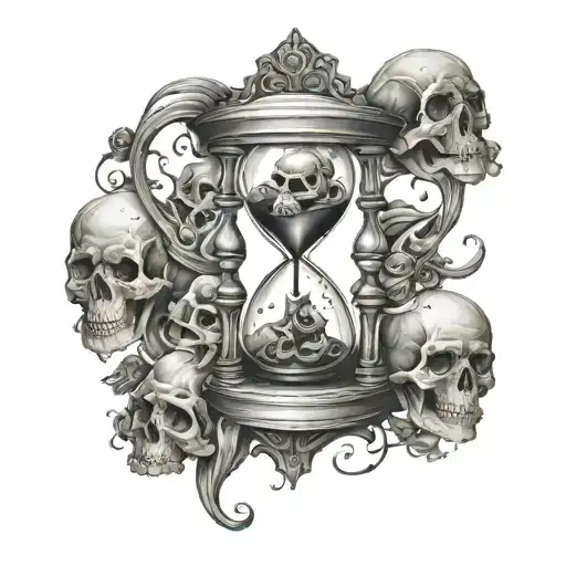 Hourglass With Skulls Inside Surrounded
