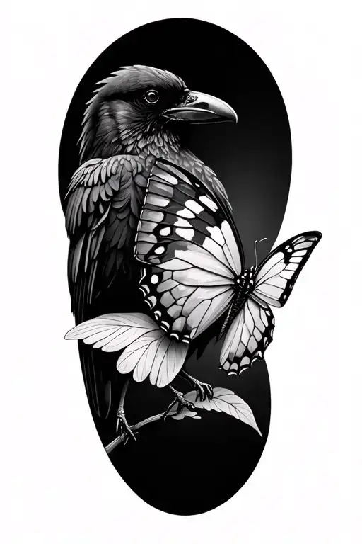 Crow Chasing A Butterfly