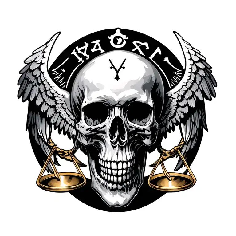 Skull Wings With Libra Zodiac Sign