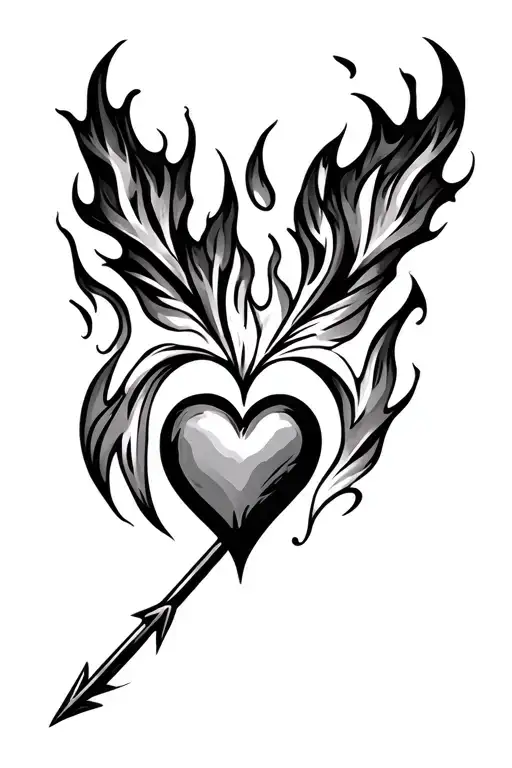 Arrow With Heart And Flame Burns