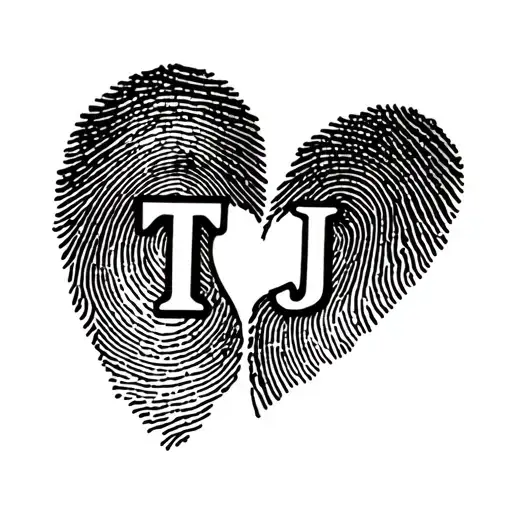 Two Fingerprints In A Heart Shape With Letters T And J Hidden