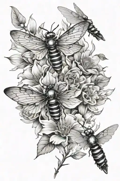 Flowers With Bees Dragonfly's Angles And Two Humming Birds