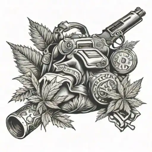 Weed Leafs Money Bag Guns