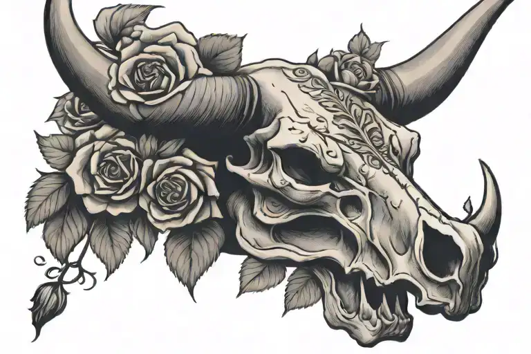Bull Skull With Roses