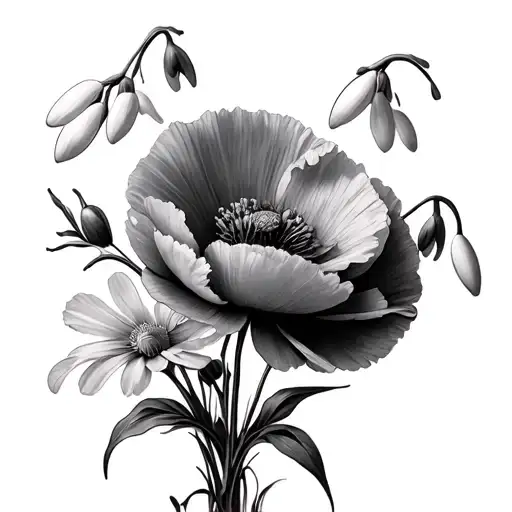 Poppy And Snowdrop Flower Bouquet