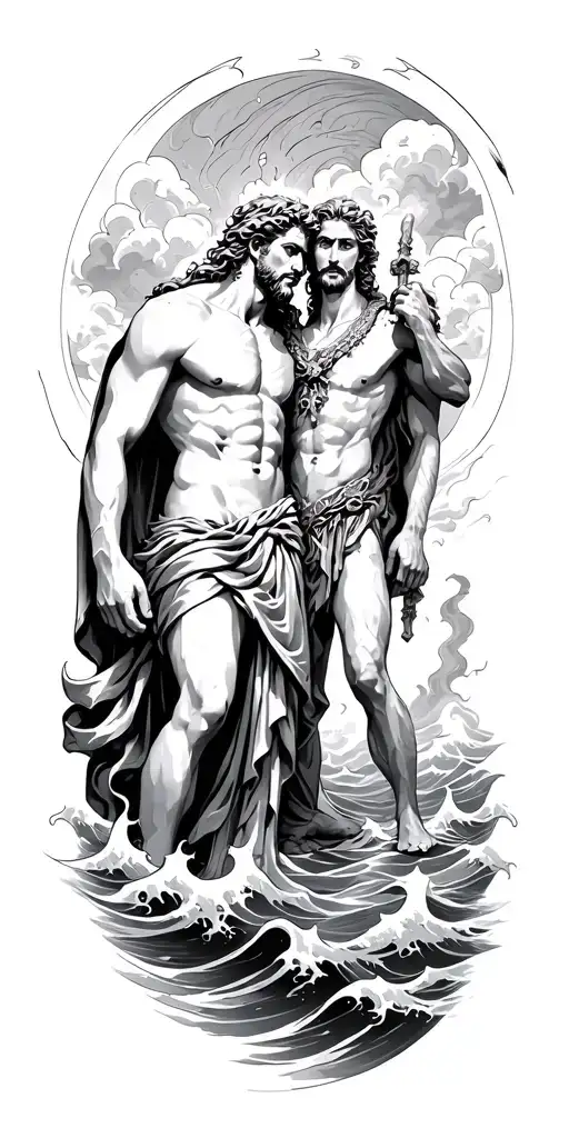Zeus Hades And Poseidon With Waves Crashing In The Background