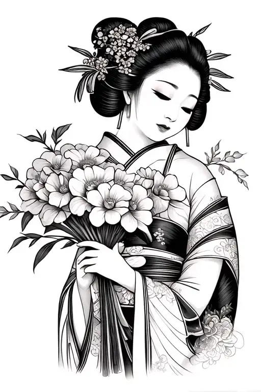 Geisha Holding A Bouquet
