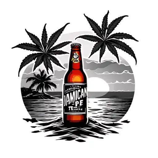 Jamican Beach With Sunset Weed Red Tripe Beer Bottle