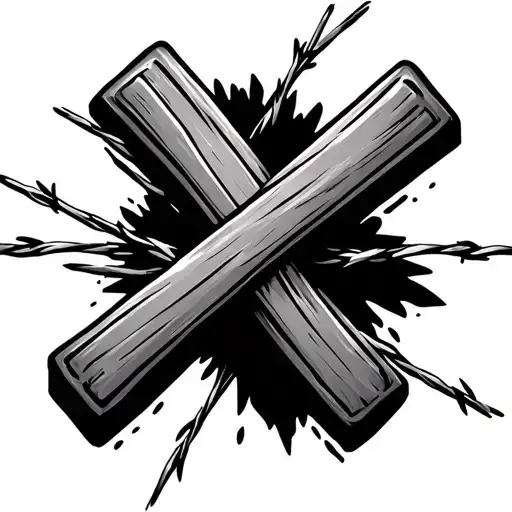 Cross Behind Barb Wire Wrapped