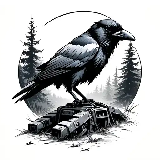 Crow On An Abandoned At-st From Star Wars In A Forest