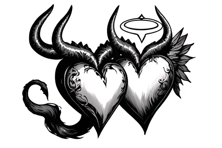 2 Hearts One With Devil Horns And Tail The Other With A Halo