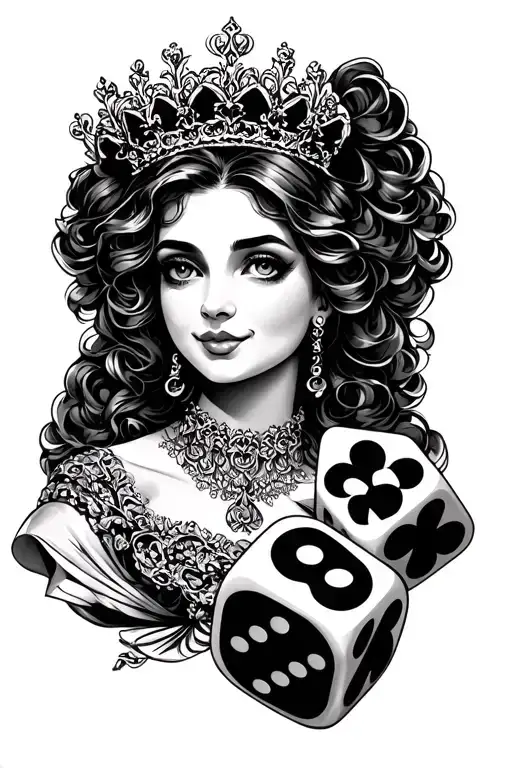 Queen Of Hearts And Roll Of Dice Symbolizing The Gamble