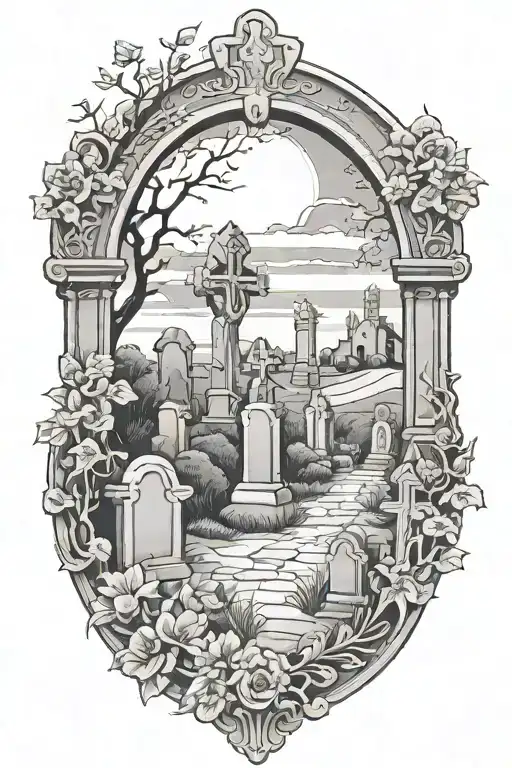 Cemetery Scene With Tombstones