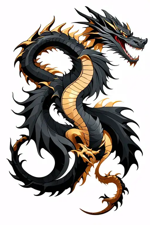 Black And Gold Dragon Merging Together To Form