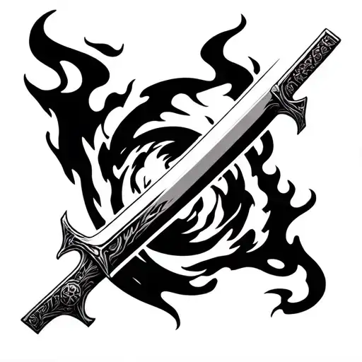 Japanese Sword With Anime Style Fire