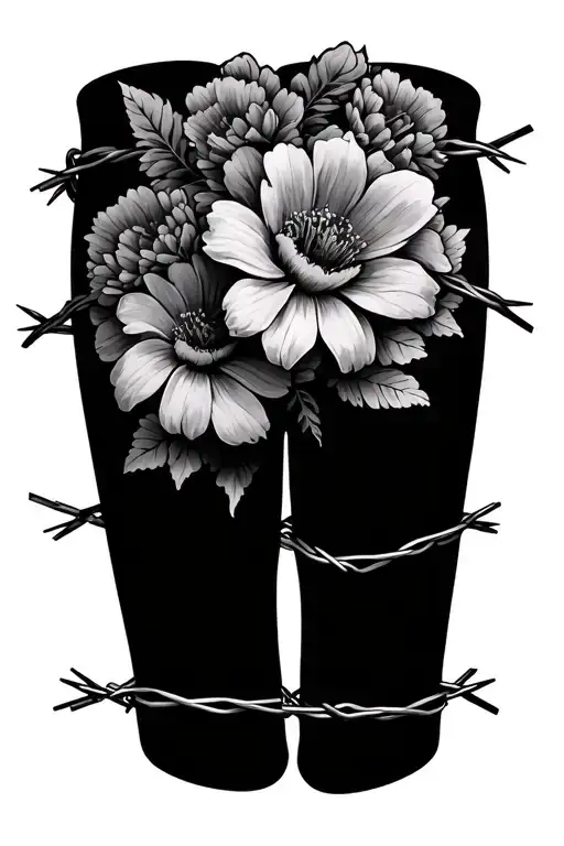 Flowers And Barb Wire Around Legs