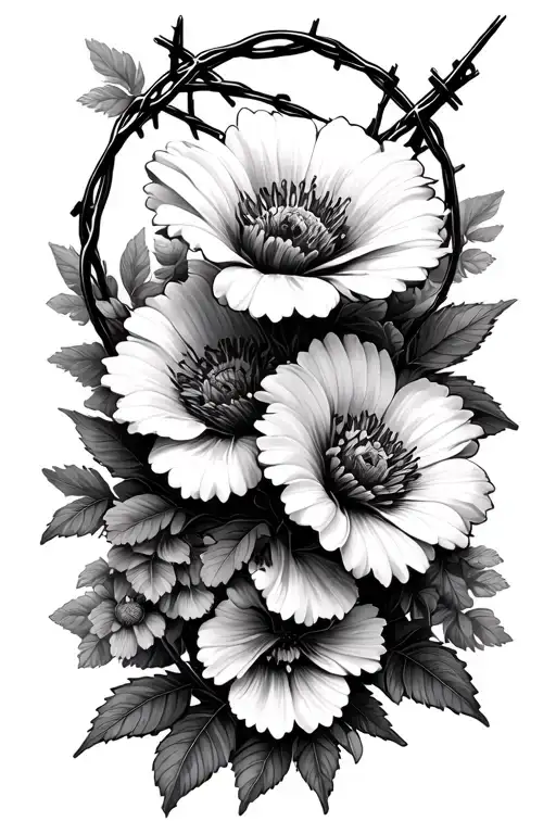 Flowers And Barb Wire