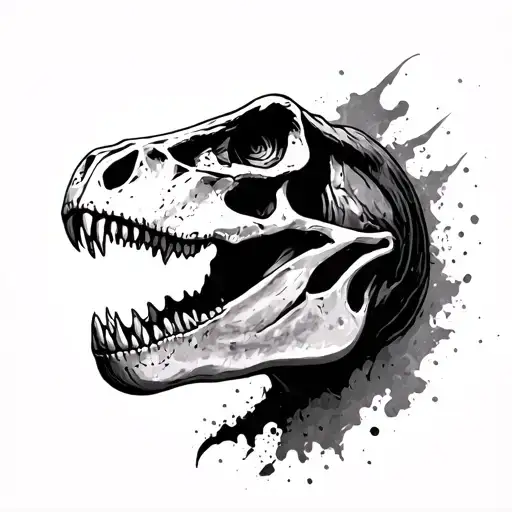 T Rex Skull Fading To Ash Black Work