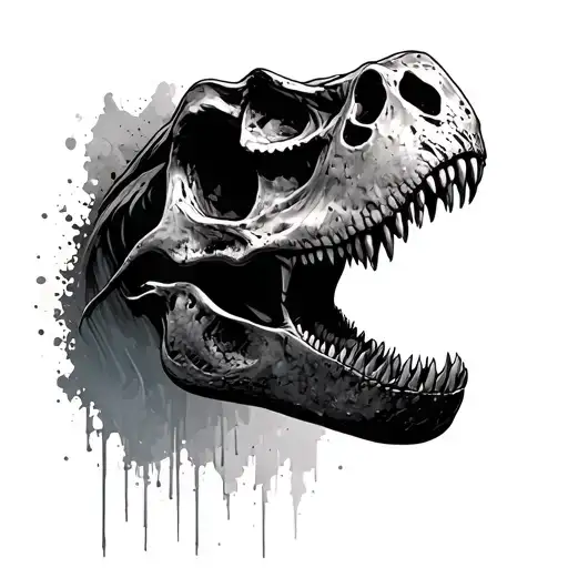 T Rex Skull Fading To Ash Black Work