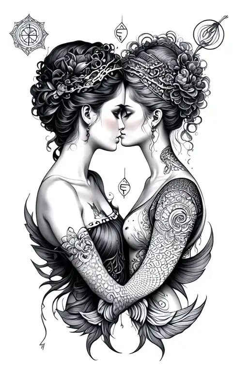Gemini Twin Girls With Pisces Symbol Intertwined