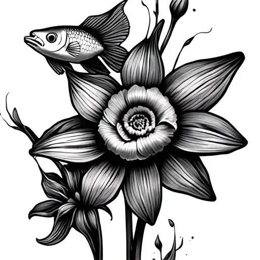 Daffodil And Fish Swimming