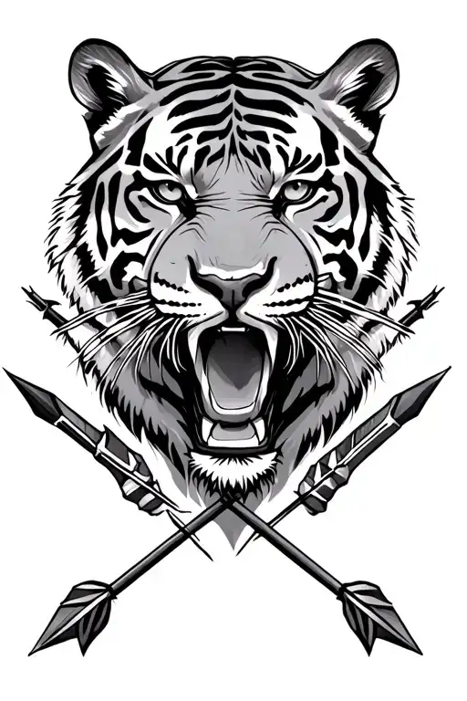 Tiger Wounded By Two Arrows Seen In Full Vertically