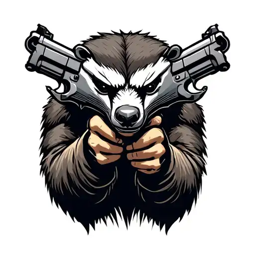New School Honeybadger With Pistols In Its Hands Holding