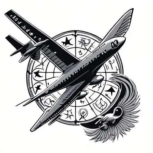 Airplane And Zodiac Sign Intertwined