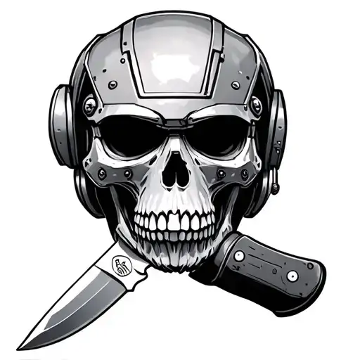 Chef Knife In A T-51 Power Armor Helmet Adorned Skull Surrounded