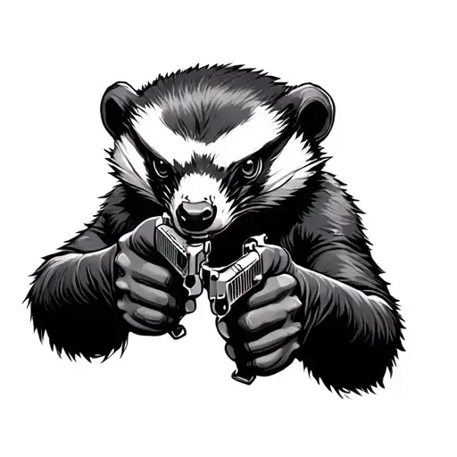 New School Honeybadger With Pistols In Its Hands Pointing