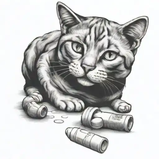 A Cat Curled Up On A Pile Of Adderall Pills