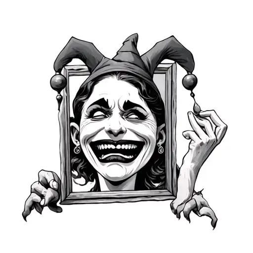Jester Smiling While Looking Into Mirror Seeing Itself Crying