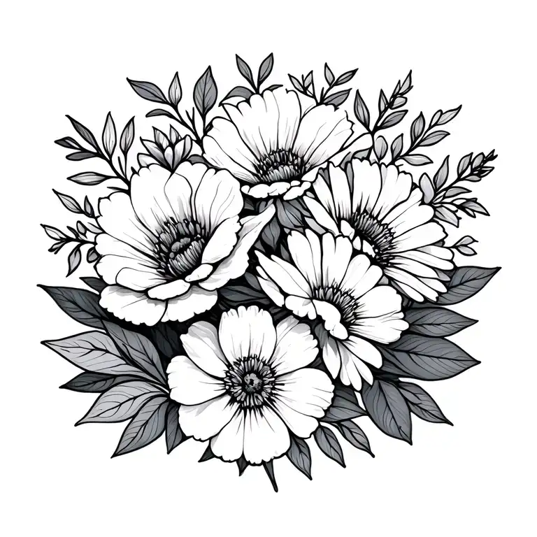 Family Flowers Line Drawing