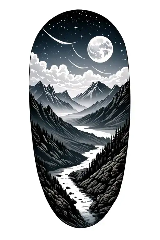 Outdoor Scene With Mountains With Night Sky Filled With Stars