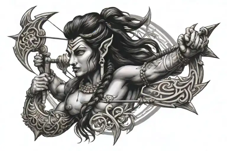 Shiva Bow And Arrow With Arrow Stretched And Om Marked On Bow