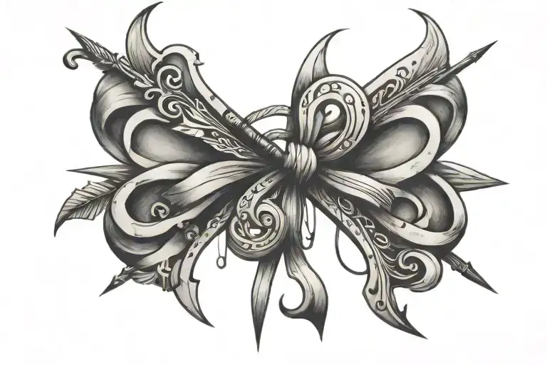 Simple Bow Weapon With Om Markings And Arrow Stretched Upwards