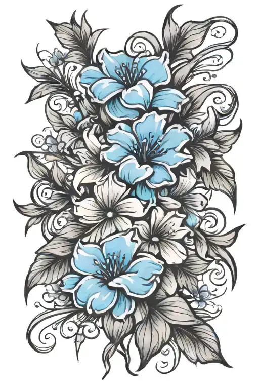 Black Brush Stroke With Blue Flowers