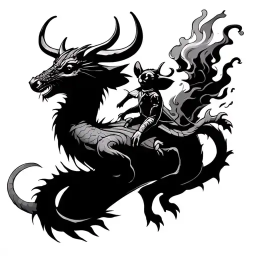 Mouse And Ox Riding A Dragon Breathing Fire
