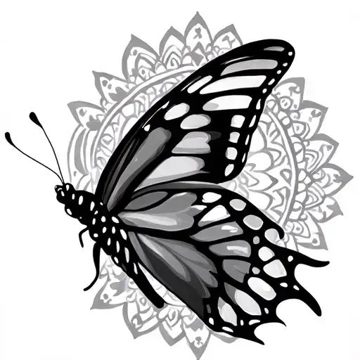Butterfly With Lightly Shaded Mandala Behind It